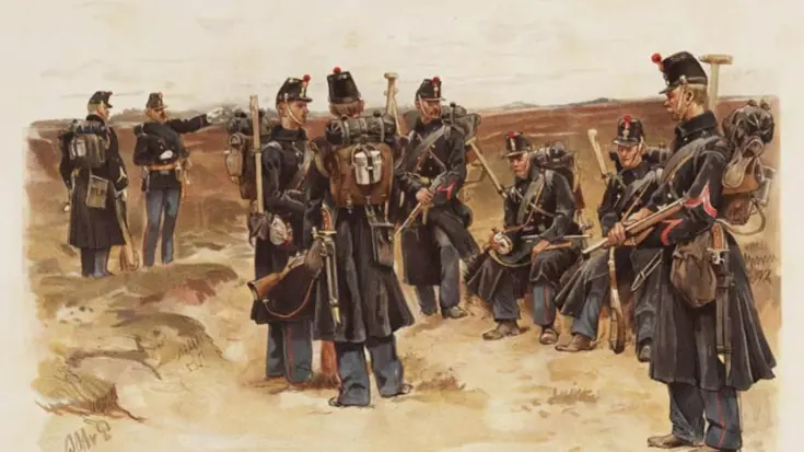 Schilderij ‘Genietroepen, Marschtenue, 1895’, door Jan van Hoynck van Papendrecht.