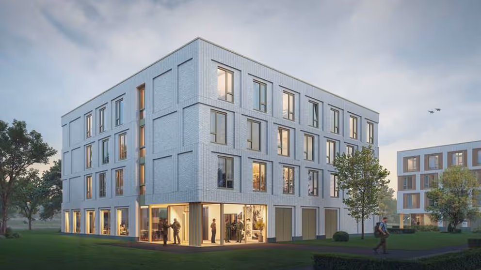 Animatie van een wit legeringsgebouw.