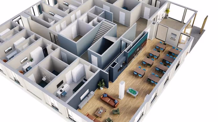 3-D-animatie van legeringsgebouw.