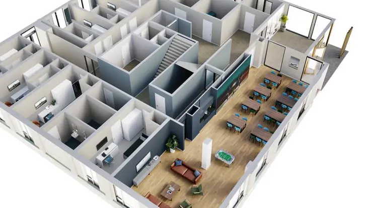 3-D-animatie van legeringsgebouw.