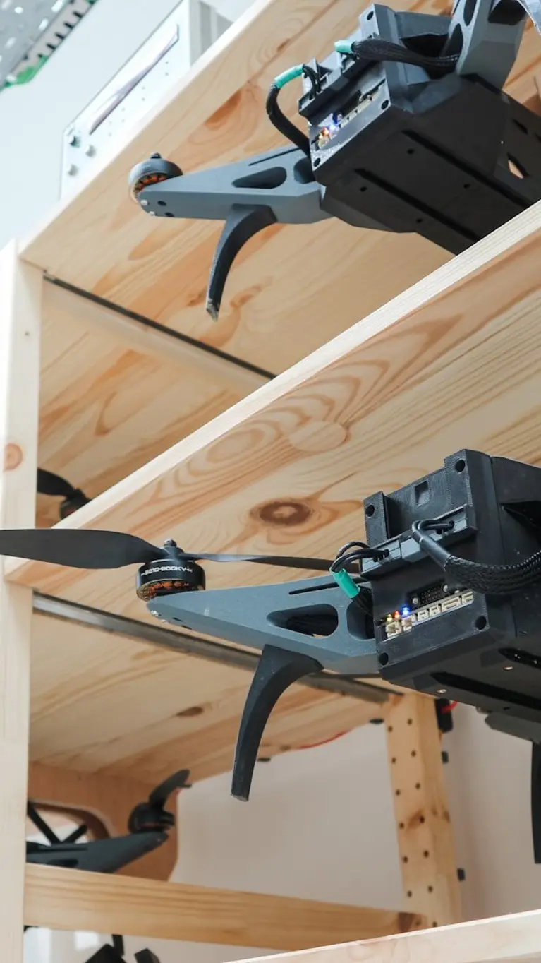 Stellage met drones.