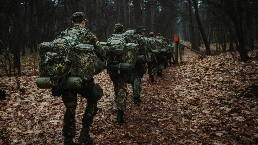 Reservisten tijdens een militaire oefening.