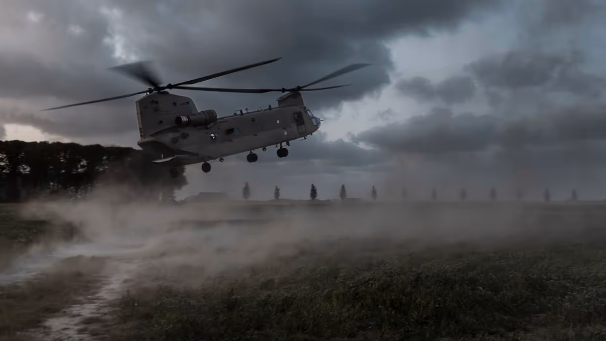 Chinook land bij duisternis