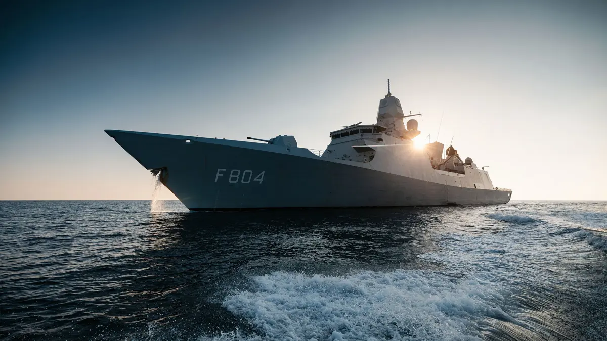 Zr.Ms. De Ruyter vaart op zee.