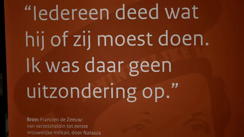 Een quote van Francien de Zeeuw op een oranje banner.