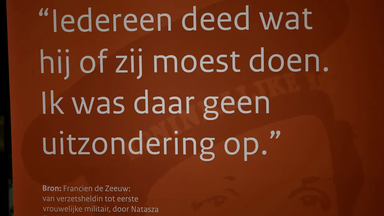 Een quote van Francien de Zeeuw op een oranje banner.