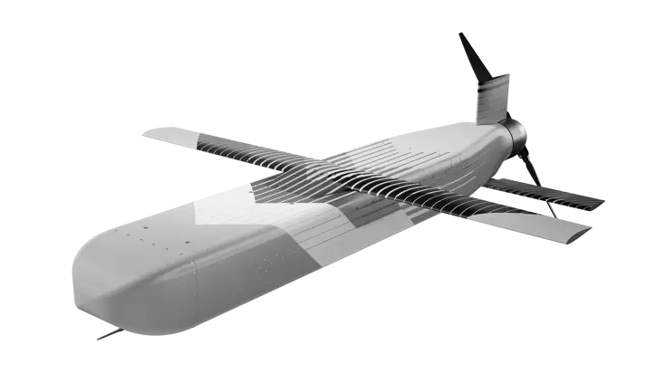een artist impression van een grijs langwerpig Counter Unmanned Aerial Systeem
