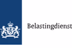Logo van Belastingdienst waarbij 2 rechtopstaande leeuwen in een blauw vlak een schild vasthouden.