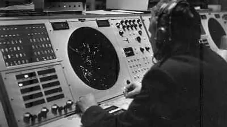Een werkstation in de bunker van het AOCS Nieuw Milligen in 1969. Foto: NIMH.