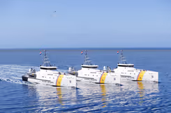 Artist impressie van 3 nieuwe schepen voor de kustwacht.