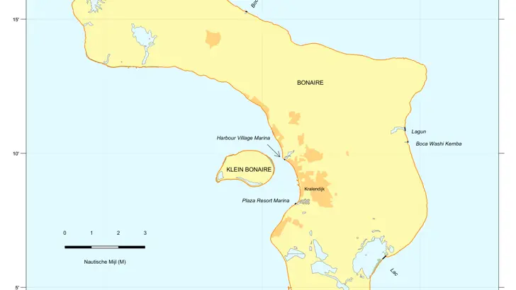 Kaart: zonegrenzen voor Bonaire (benedenwindse diepte Nederlandse Antillen). De inhoud van de kaart is te gebruiken door zeevarenden.