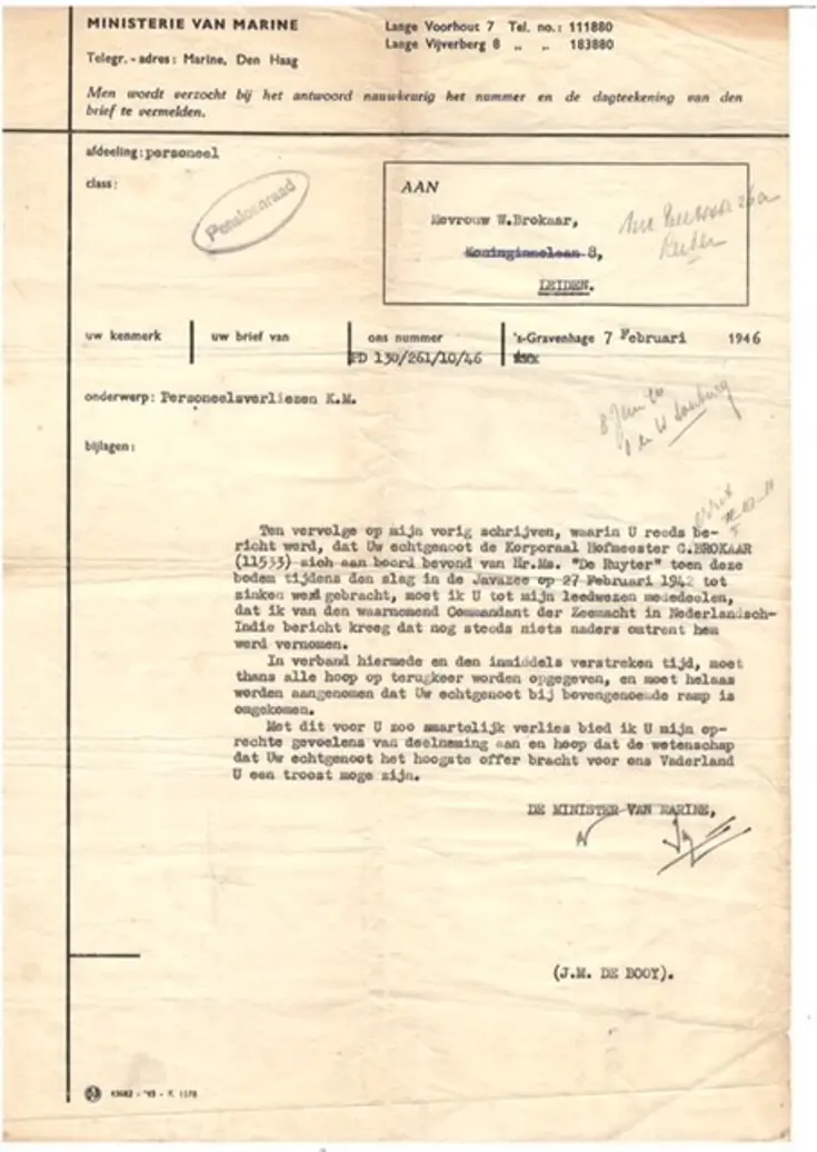 Overlijdensbericht marine korporaal.