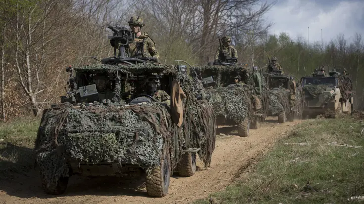 Pantservoertuigen rijden door het bos.