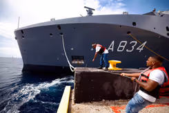 Aankomst van een marineschip.