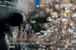 Ondefinieerbare voorstelling in grijs/bruintinten op voorkant Openbaar jaarverslag 2024 van de MIVD.