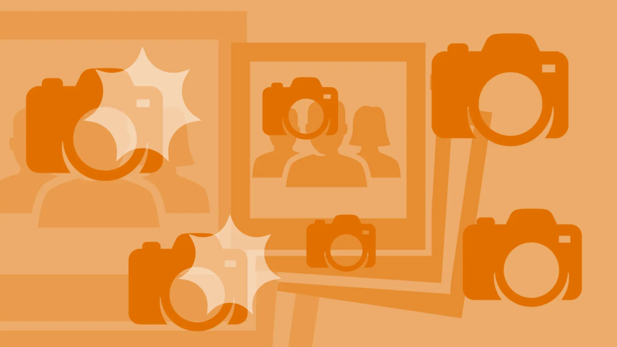 Gestyleerde afbeelding van flitsende camera's in oranje.