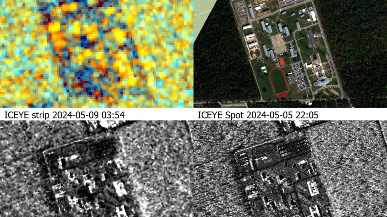  Overzicht met verschillende soorten satellietbeelden. In kleur en zwart-wit, meer blokkerig en juist meer als een foto.