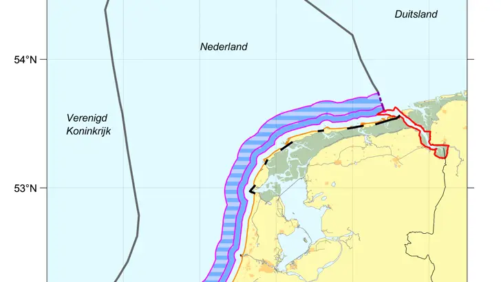 Kaart: zones volgens het Gemeenschappelijk Visserijbeleid in het Nederlands deel van de Noordzee.