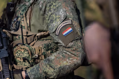 Embleem Nationale Reserve op het uniform van een reservist.