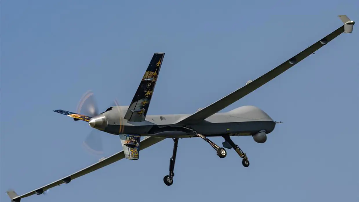 Een MQ-9 Reaper in volle vlucht.